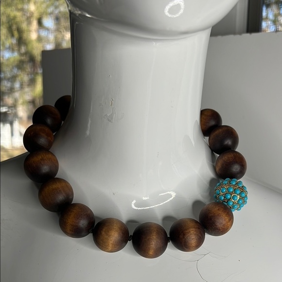 18” Wood and Turquoise Magnetic Clasp Necklace - Picture 1 of 4